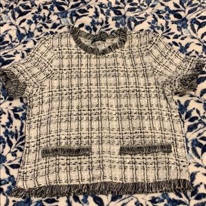 Black and white tweed like shirt with detailing